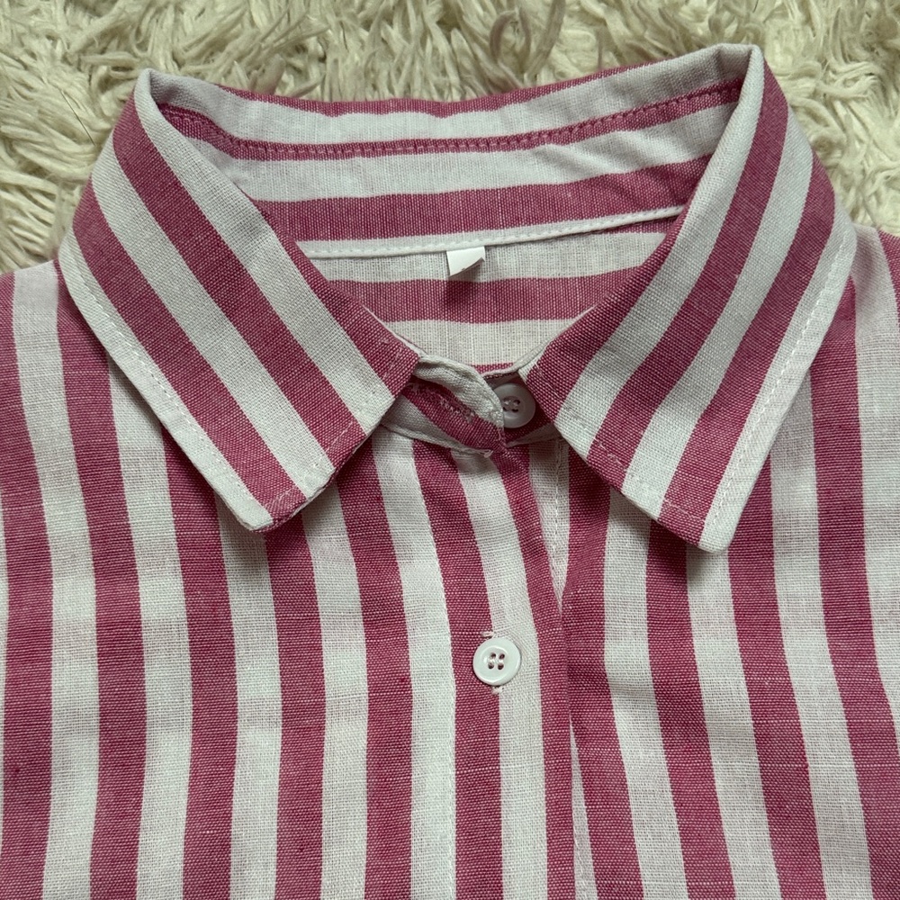 Boutique Striped Button-l Down Shirt 💗 Pink & White - Picture 9 of 16